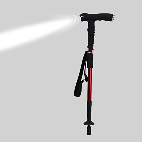 AOSILEY® Outdoor Alpenstock for Hiking / Walking / Climbing / Trekking Trail / Manual for the Walking stick speaker with Strong Light Torch / Compass (Red)