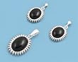 Sterling Silver Pendant and Earrings Set with Oval Shape Black Onyx