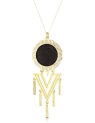 House of Harlow 1960 Black Leather Tasseled Chevron Necklace