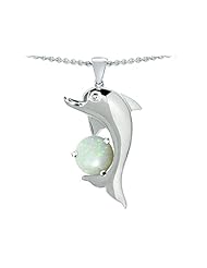 Original Star K (tm) Round 7mm Created Opal Good Luck Dolphin Pendant in .925 Sterling Silver