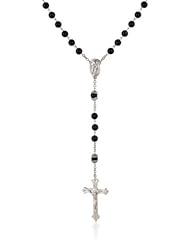 Sterling Silver Onyx Rosary Necklace, 25"