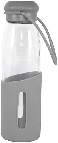 Gourmet Home Products Glass Water Bottle with Half Silicone Sleeve, 16 oz, Gray