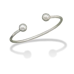 Sterling Silver Men's Cuff Bracelet, 3mm with 10mm Ball Ends