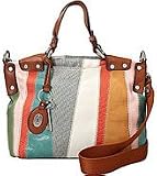 Fossil Bright Multicolored Leather/Canvas Patchwork Maddox Satchel Convertible Bag ZB4497997