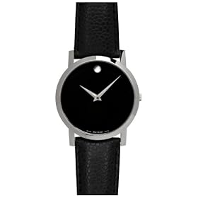 Movado Men's Museum Black Leather Strap Watch #0606085