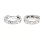 Sterling Silver Huggie Hoop Earrings with Clear CZ - Size: 3mm x 19mm