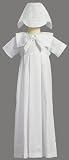 White Poly Cotton Christening Baptism Gown with Hat