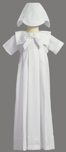 White Poly Cotton Christening Baptism Gown with Hat