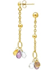 14k Gold Multi Stone Dangle briolette Earrings (7.5 cts.tw.)