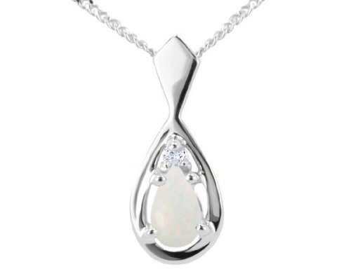 Opal Tear Drop Pendant in White Gold (approx. 1/2 inch) with Chain