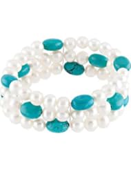 Freshwater Cultured Pearl & Genuine Turquoise Stretch Bracelet Sterling Silver 07.50 Inch 68706