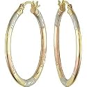 9ct Tri-tone Gold 25-mm Hoop Earrings
