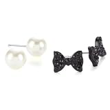 Betsey Johnson Earrings Bow And Pearl Duo Stud