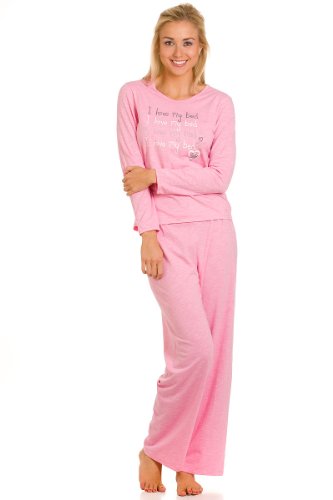 Ladies Cotton Long Sleeved Printed Two Piece Pyjama Top Set Light Pink Size 14