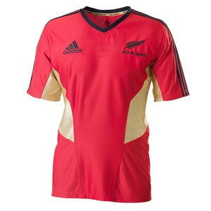 New Zealand All Blacks Rugby Training Shirt Radiant Red/Gold - size L