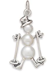 Sterling Silver Cultured Freshwater Pearl Skiing Snowman Charm