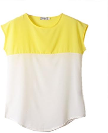 Women's Big Yards Chiffon Color Stitching Loose Short Sleeves T-shirt