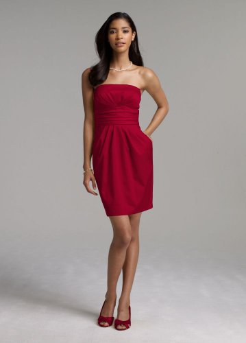 Davids Bridal Bridesmaid Dresses Short Strapless Cotton Sateen Dress Style 39261