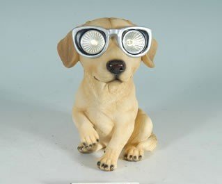 Solar Powered Yellow Lab Lawn Garden Decor Dog Statue Indooor Outdoor