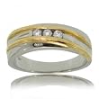 Mens Three Stone Diamond Wedding Band Ring in 2 Tone Gold - Past Present Future