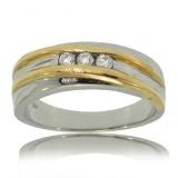 Mens 14KT Two Tone Wedding Ring Band - 3 Stone Diamond