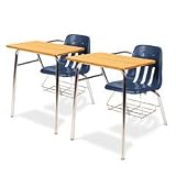 9400 Classic Series Chair Desks, Navy with Medium Oak Laminate Top, 2/ctn