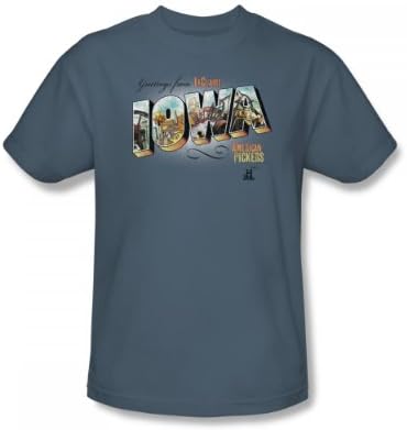 American Pickers - Greetings From Iowa Adult T-Shirt In Slate, Size: Small, Color: Slate