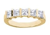 Women's 5 Stone Diamond Ring in Princess Cut Diamonds Bar Setting - Includes Appraisal / Certificate of Authenticity ( 1.50 Total Carat Weight | GH-I1 Quality | 14k Yellow Gold ) Finger Size -