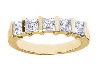 Women's 5 Stone Diamond Ring in Princess Cut Diamonds Bar Setting - Includes Appraisal / Certificate of Authenticity ( 1.50 Total Carat Weight | GH-I1 Quality | 14k Yellow Gold ) Finger Size -