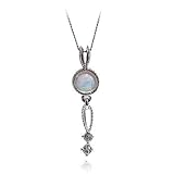 14k White Gold Created Opal and Diamond Pendant, 17