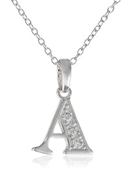 Sterling Silver Simulated Diamond Initial Pendant Necklace, 18"