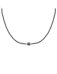 Sterling Silver 9.0-9.5mm Tahitian Cultured Pearl and Black Spinel Necklace, 18"