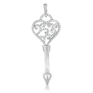 14k .80 Dwt Diamond White Gold Key Charm - JewelryWeb