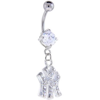 Crystalline Single Gem New York Yankees Dangle Belly Ring