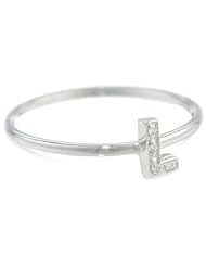 18k White Gold "L" Diamond Initial Ring, Size 7