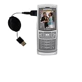 Retractable USB Cable for the Samsung T629 with Power Hot Sync and Charge capabilities - Gomadic Brand w/ TipExchange Technology