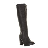 Womens Block Heel Knee High Black Ladies Boots SIZE 3-8