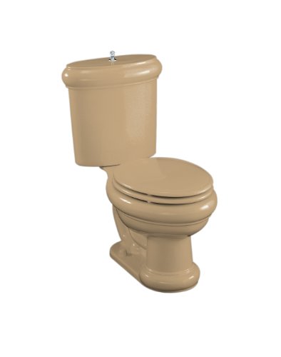 Kohler K-3555-G-33 Revival Two-Piece Elongated Toilet with Seat, Brushed Chrome Flush Actuator and Trim, Mexican Sand