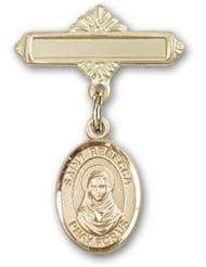 14K Gold Baby Badge with St. Rebecca Charm and Polished Badge Pin
