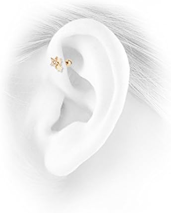 18gauge Star Shape CZ Tragus Ear Piercing in 14k Yellow Gold