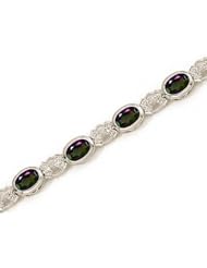 14K White Gold Oval Mystic Topaz and Diamond Bracelet