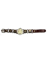 R.M.@2013 NEW Fashion Weave Leather Bracelet Lady Skull Watch (Brown)