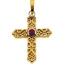 14K Yellow Gold Lab Created Star Ruby Cross Pendant