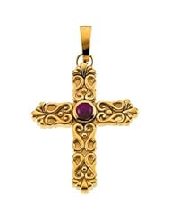 14K Yellow Gold 32.25X25.50 mm Ruby Star Cross