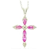 Sterling Silver Cz Accent Cross 181/2 Necklace Pink Color 32mm19.5mm