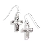 Reversible Plain and Filigree Design Cross Earring