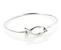 Sterling Silver Christian Fish Top Latching Bangle Bracelet, 6.75"