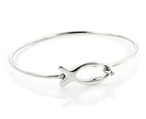 Sterling Silver Christian Fish Top Latching Bangle Bracelet, 6.75