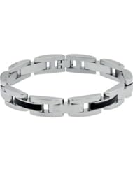Stainless Steel Greek Key Link Bracelet with Black Onyx Inlay 08.50 Inch olished Onyx B5100gk