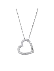 14K Real White Gold Diamond Cut Open Heart Charm Necklace 18"
